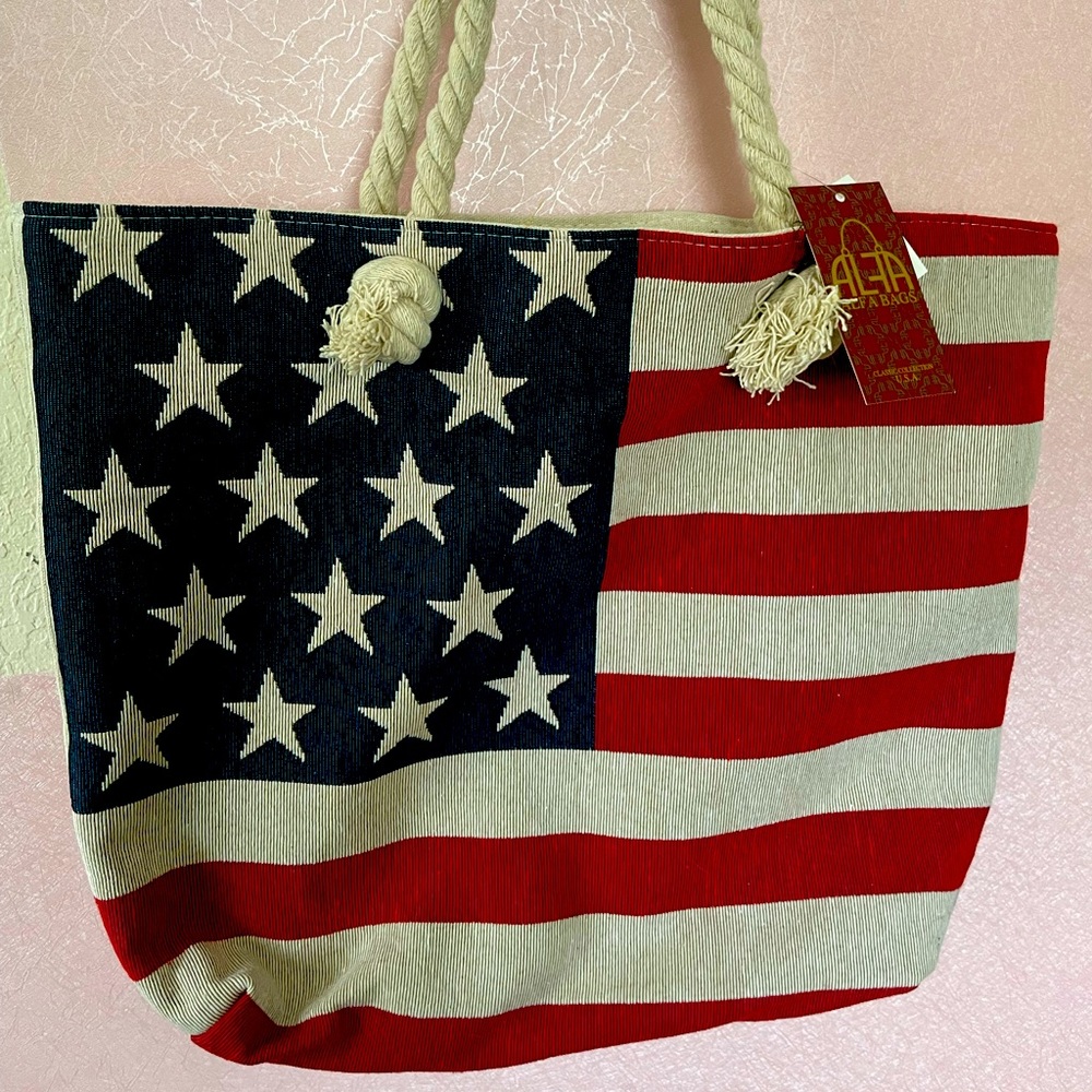 American Flag Burlap Tote